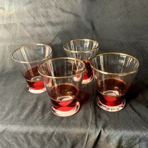 Bohemian Ruby Red Shot Glasses/Gold Trim Antique Art Deco Crystal Glass, Czech